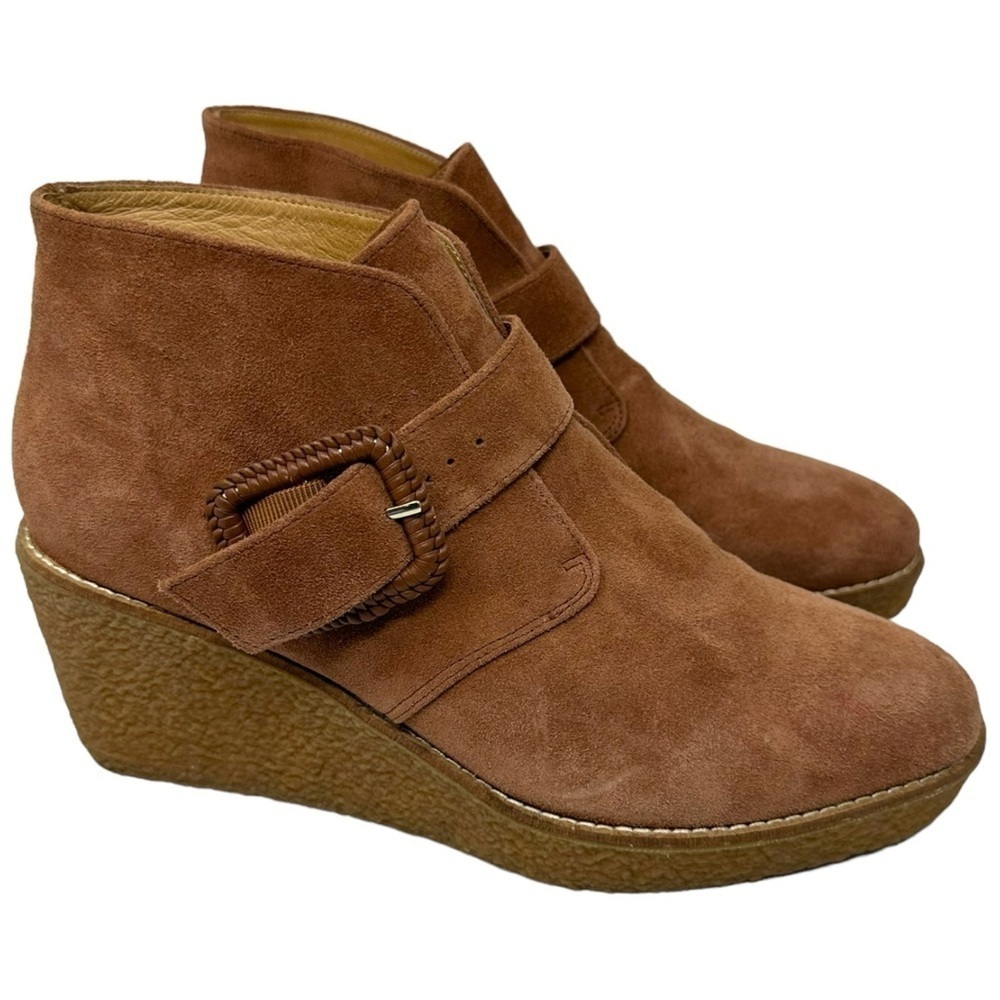 Jack Rogers Brown Izzy Suede Wedge Ankle Booties With Buckle Size 10